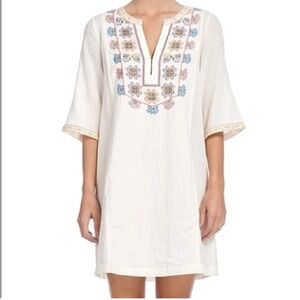 Current Air Size Small Boho Embroidered Tunic Dress Cotton Kaftan Beach Cover Up